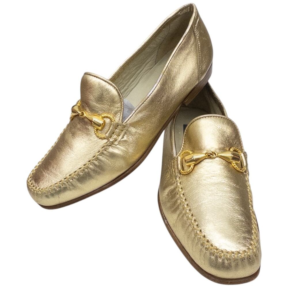Bally Azzano Metallic Gold Horsebit Loafer Women's US 7.5 EU 38 Italy Flat